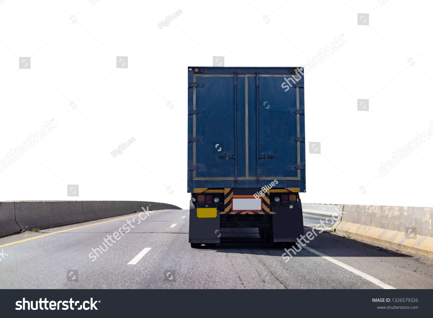 Back view of Truck on road with blue container, transportation concept,import,export logistic industrial Transporting Land transport on the expressway.on white background #1326579326