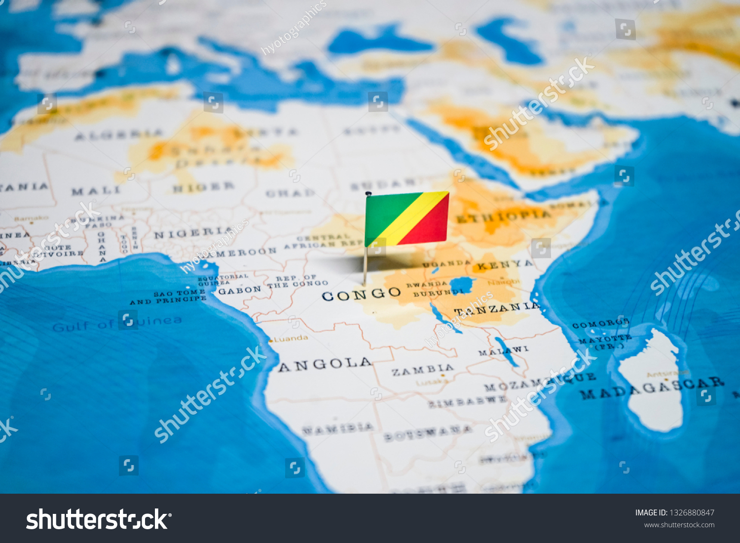 the Flag of congo in the world map - Royalty Free Stock Photo ...