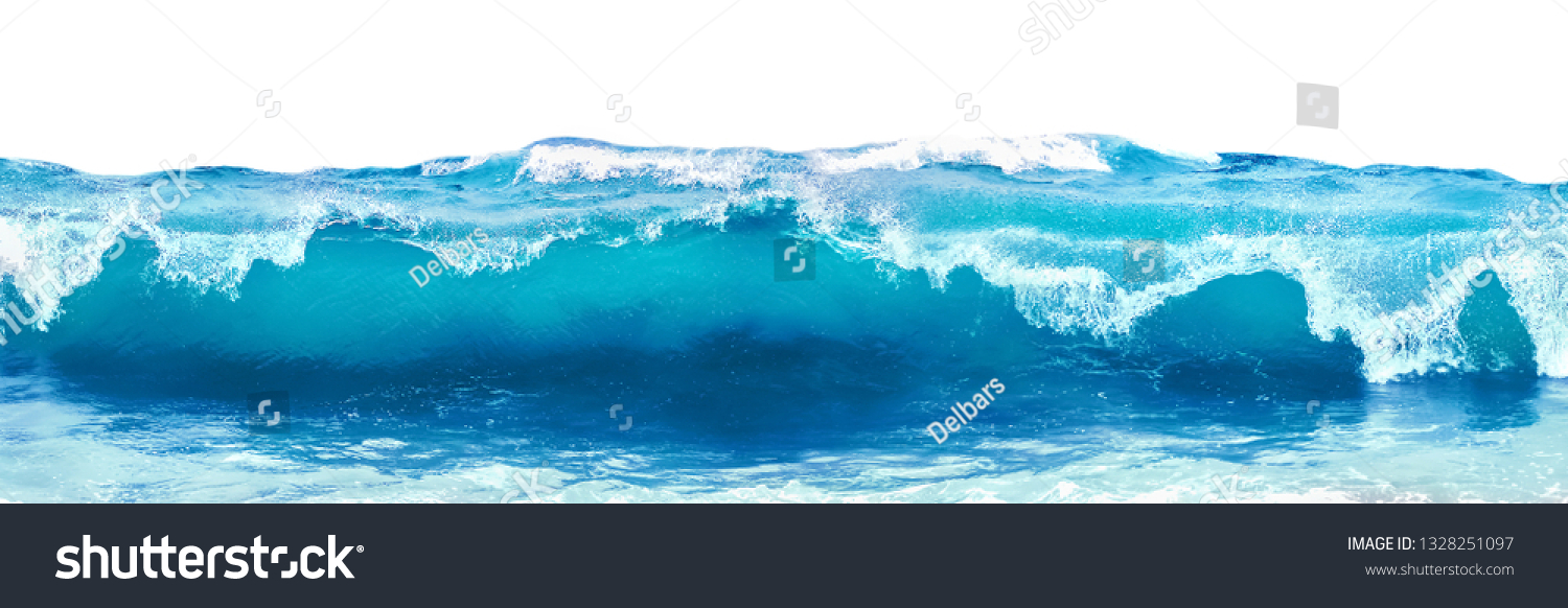 Blue sea wave with white foam isolated on white background. #1328251097