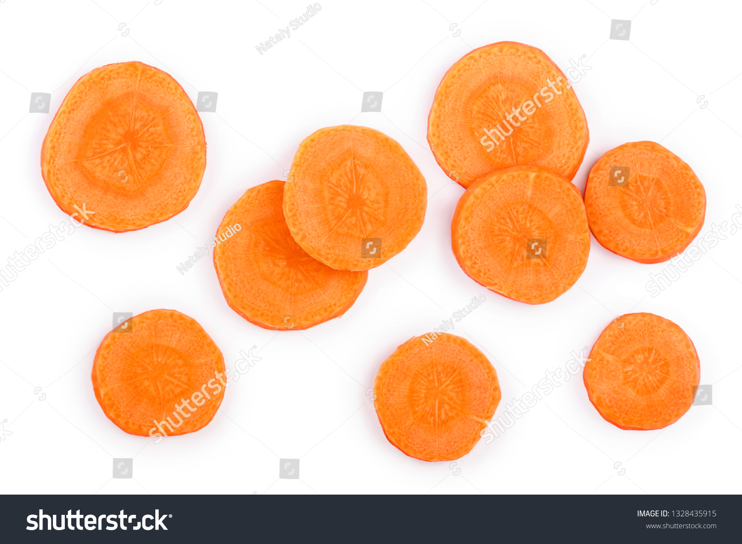 Carrot slice isolated on white background. Top view. Flat lay #1328435915