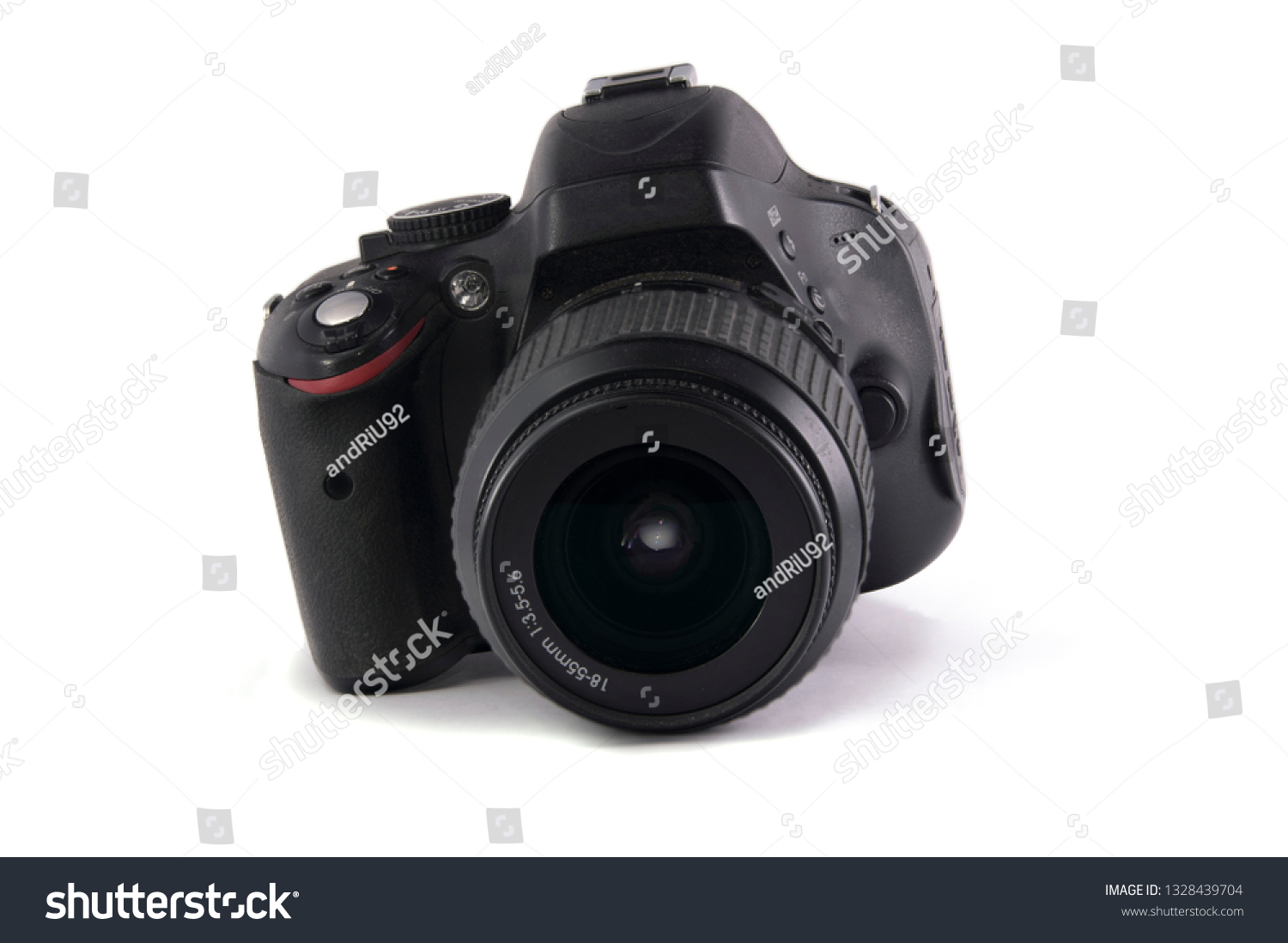 modern digital SLR photo camera with lens on white background. isolated. #1328439704