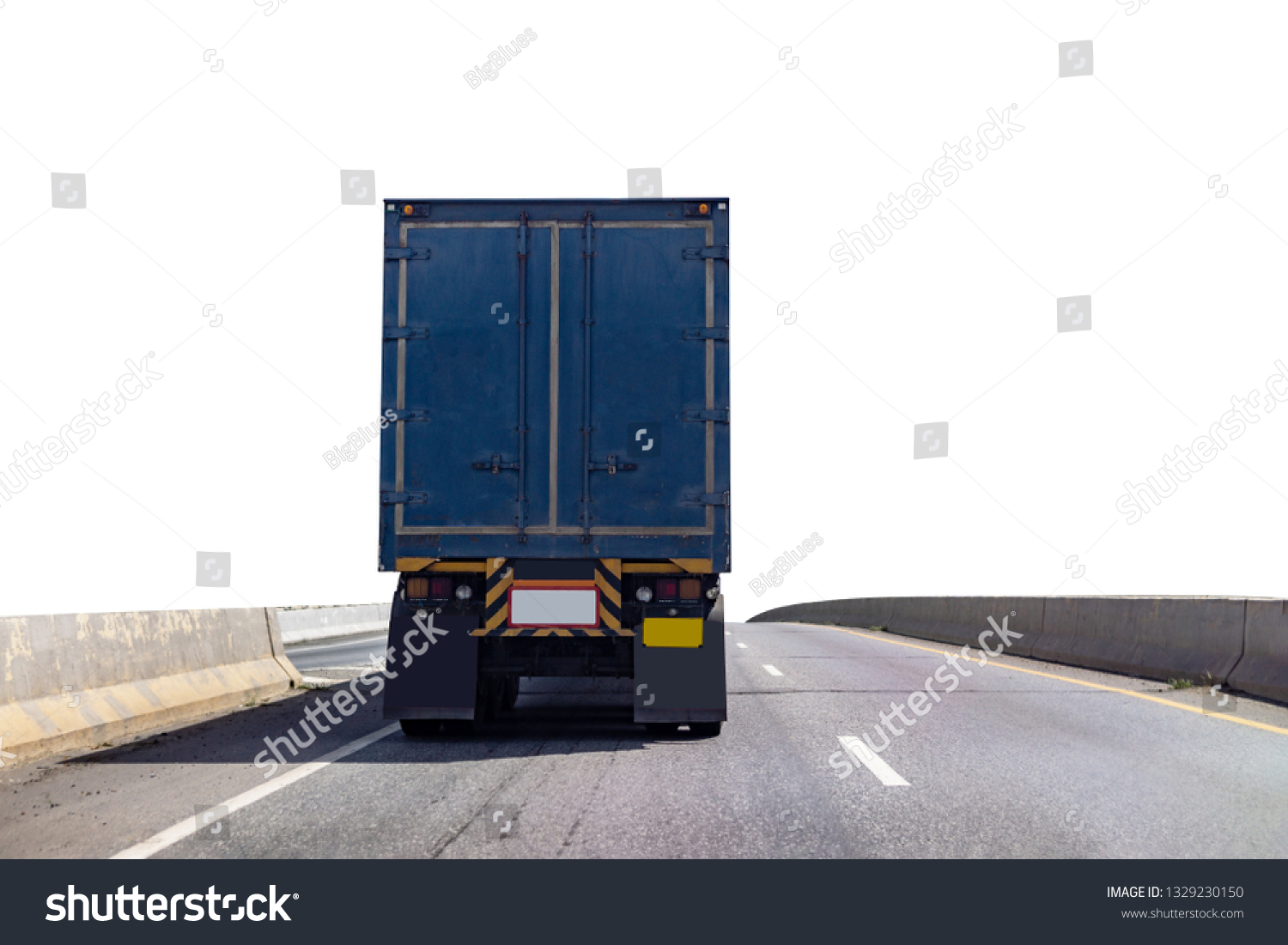Back view of Truck on road with blue container, transportation concept,import,export logistic industrial Transporting Land transport on the expressway.on white background #1329230150