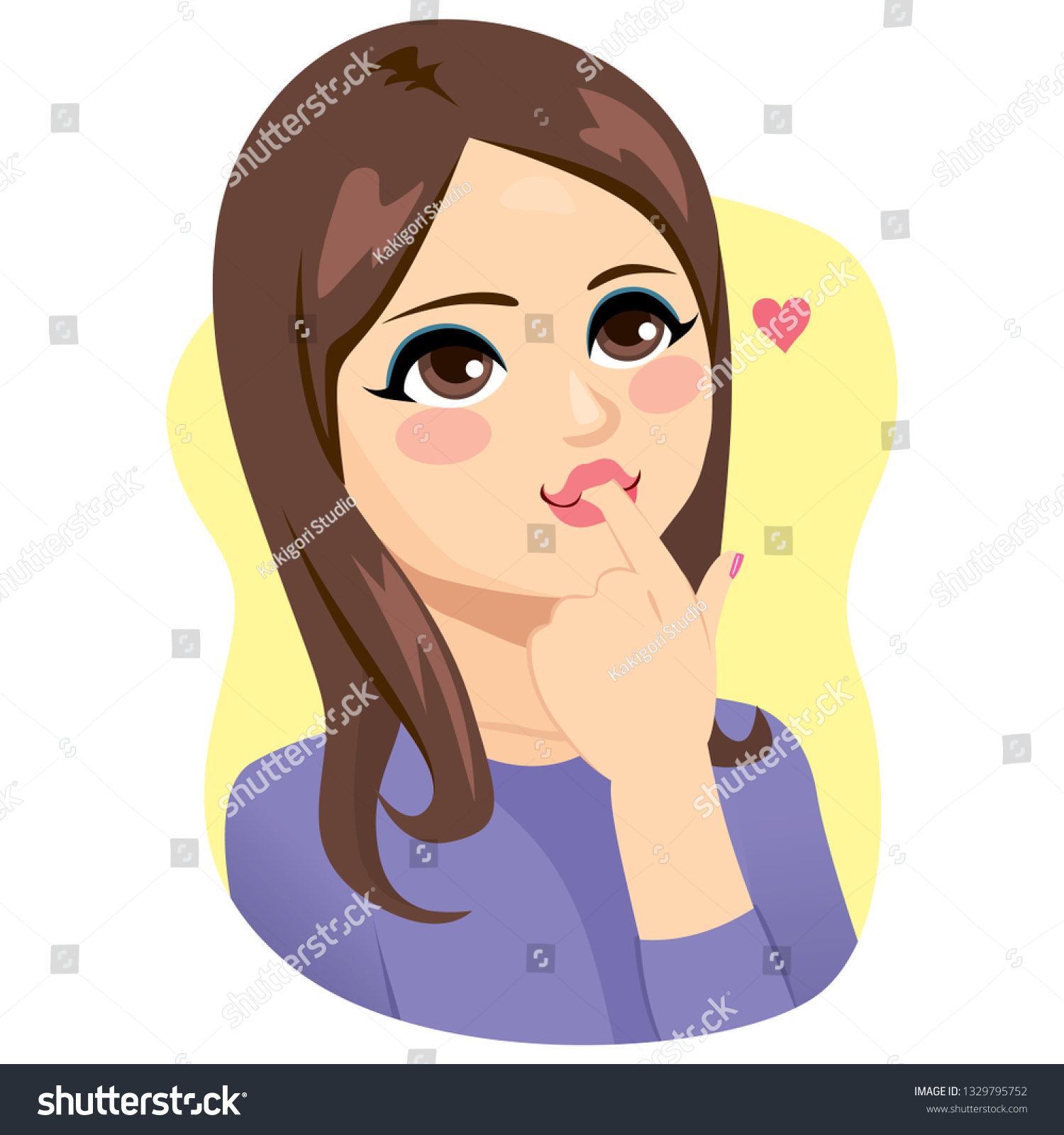 Young brunette woman licking finger after eating - Royalty Free Stock ...