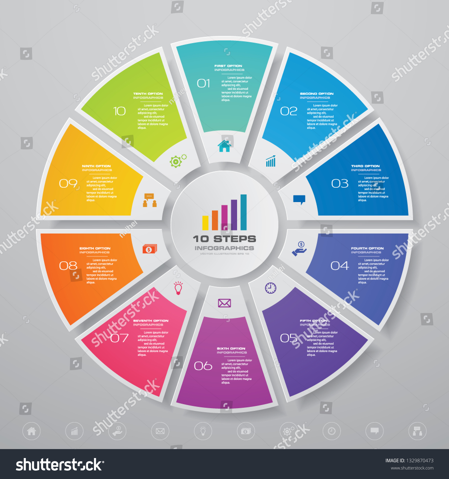 10 steps cycle chart infographics elements. EPS - Royalty Free Stock ...