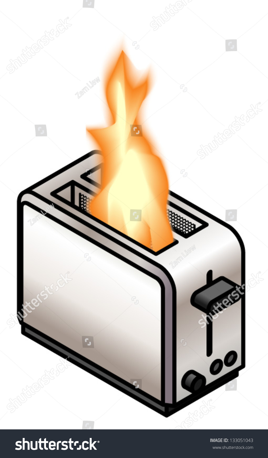 A stainless steel toaster on fire. Royalty Free Stock Vector