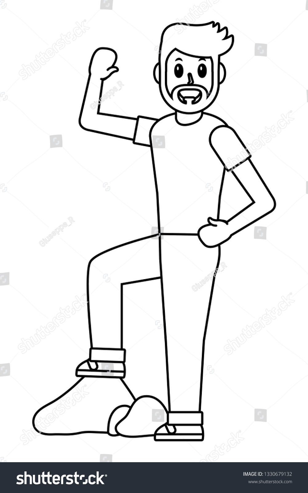 man body cartoon in black and white #1330679132