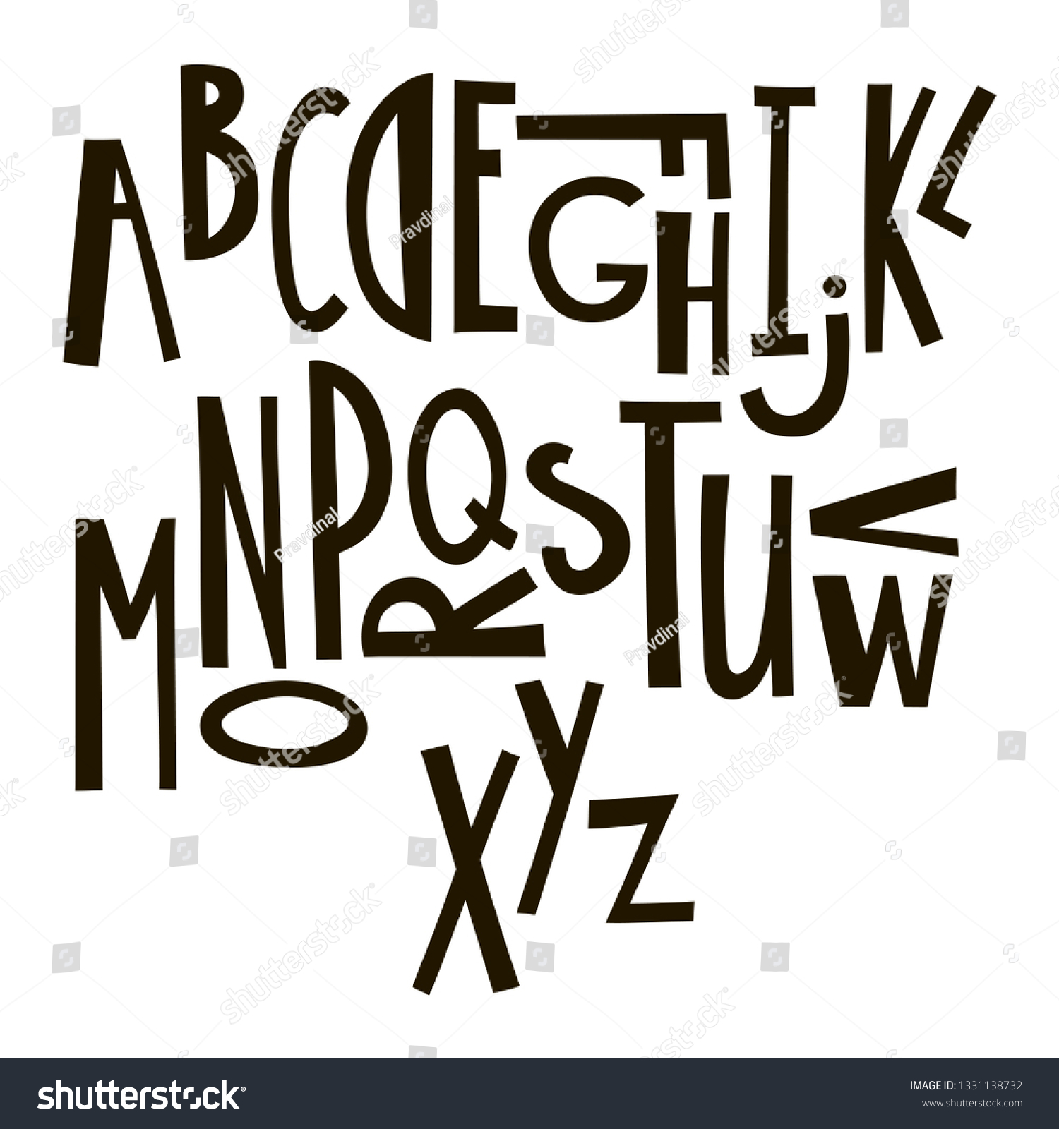 Black and white hand drawn graphic font. Vector - Royalty Free Stock ...