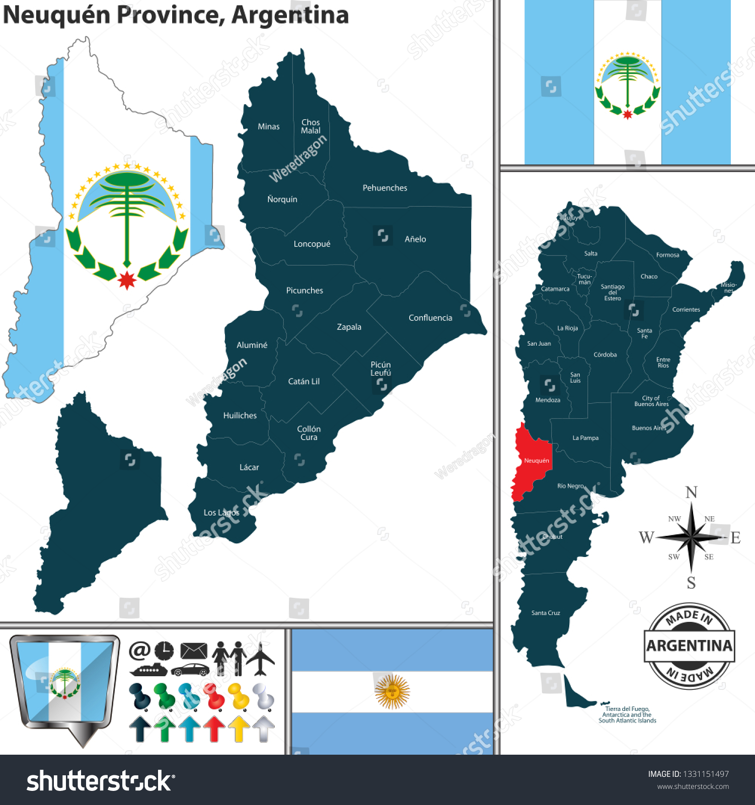 Vector map of Neuquen province and location on - Royalty Free Stock ...