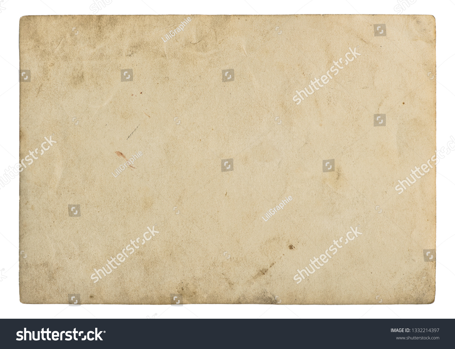 Used paper sheet. Old cardboard with stains isolated on white background #1332214397