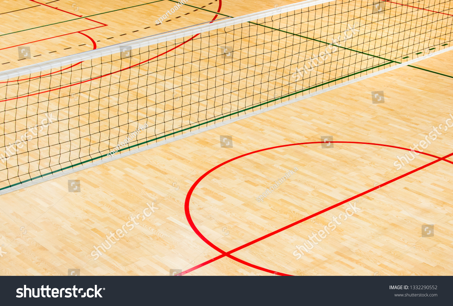 elementary school gym indoor with volleyball net #1332290552