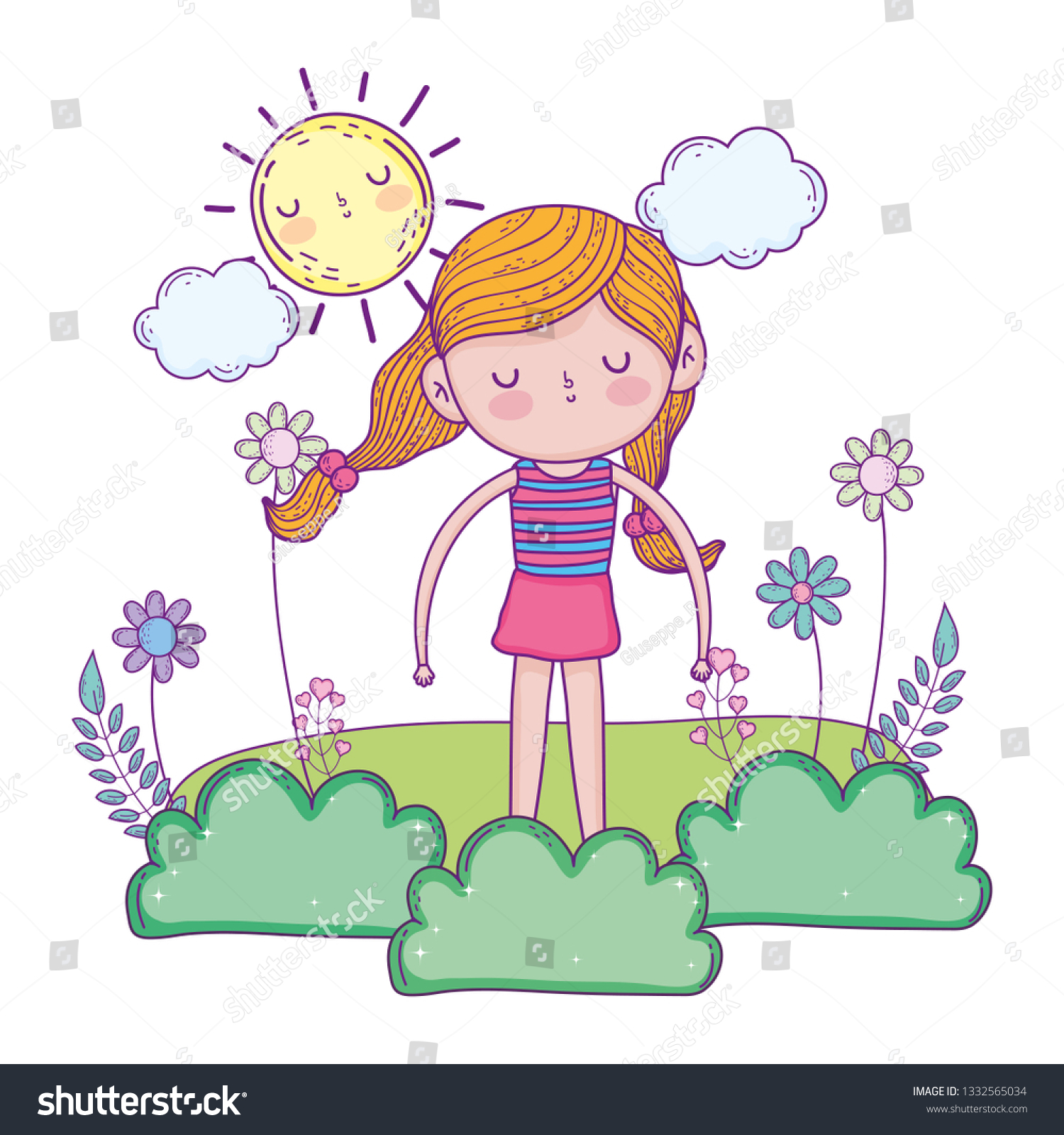 little girl in the garden with flowers - Royalty Free Stock Vector ...