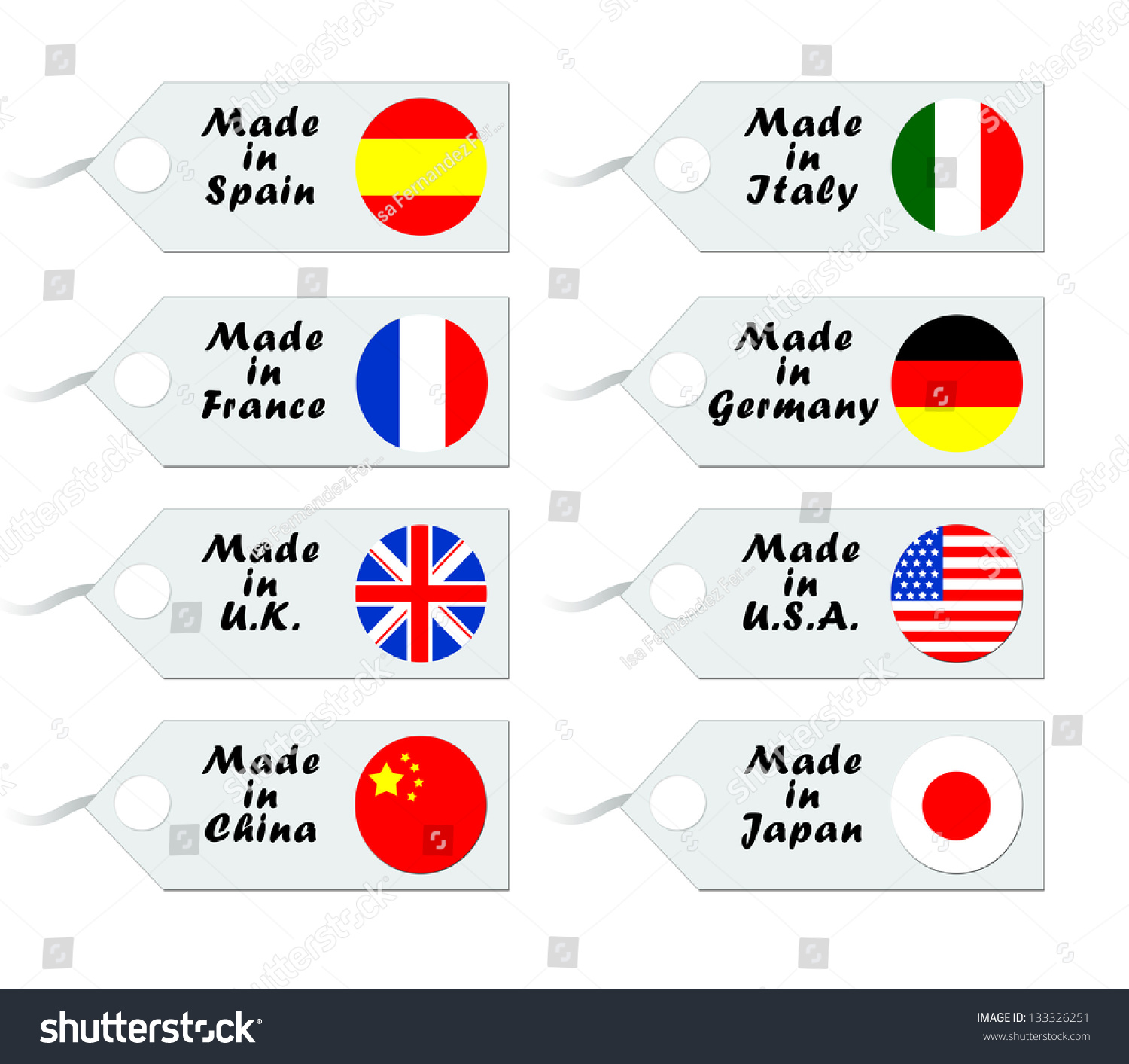 Tags for purchase with flags of different countries #133326251