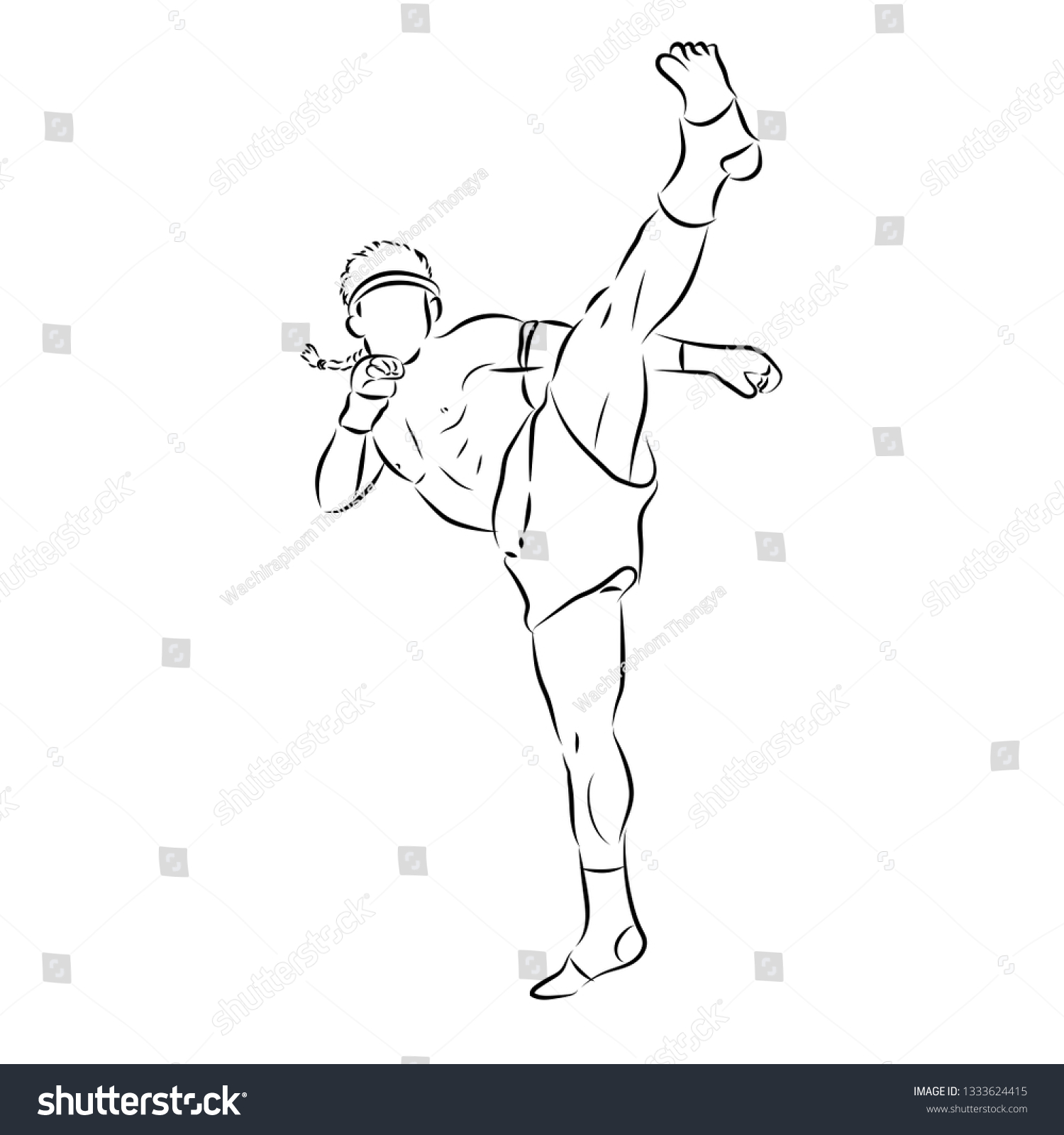 Hand Sketch Vector Of Muay Thai Or Thai Boxing Royalty Free Stock Vector 1333624415 2557