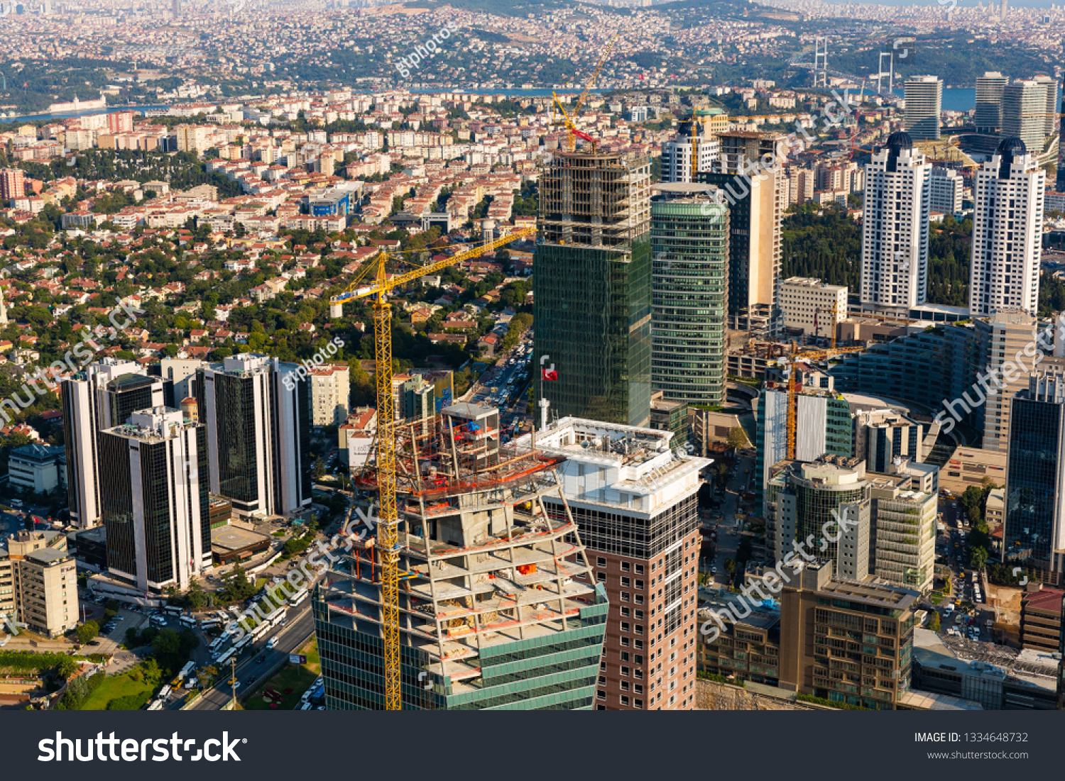 Robust construction sector in Istanbul, many skyscrapers being built #1334648732