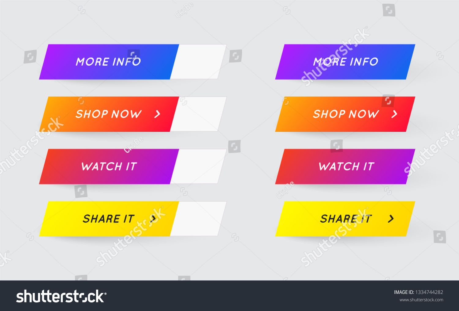 Set of Vector Modern Gradient App or Game Buttons. Trendy gradient colors with shadows.  #1334744282