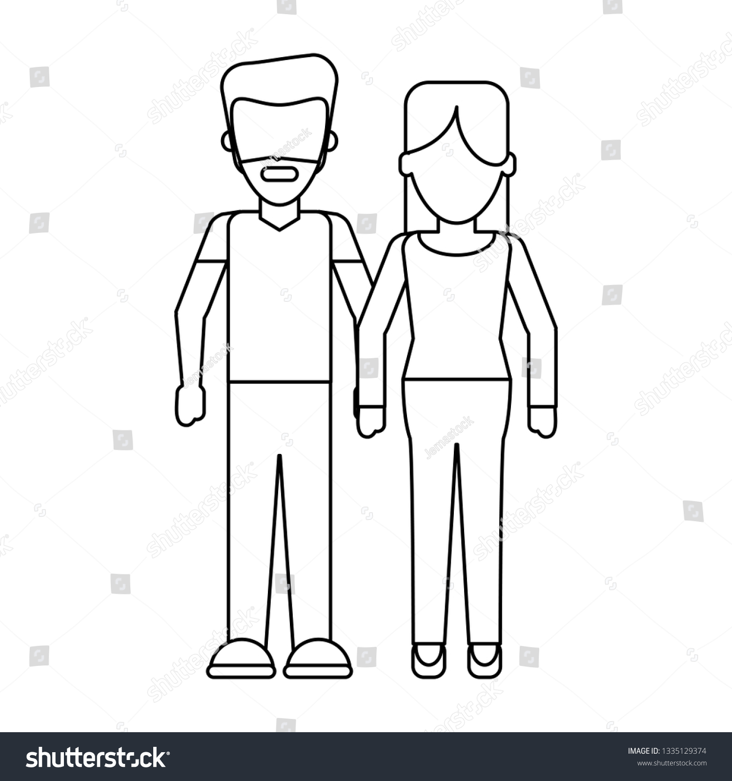 young couple cartoon faceless in black and white - Royalty Free Stock ...