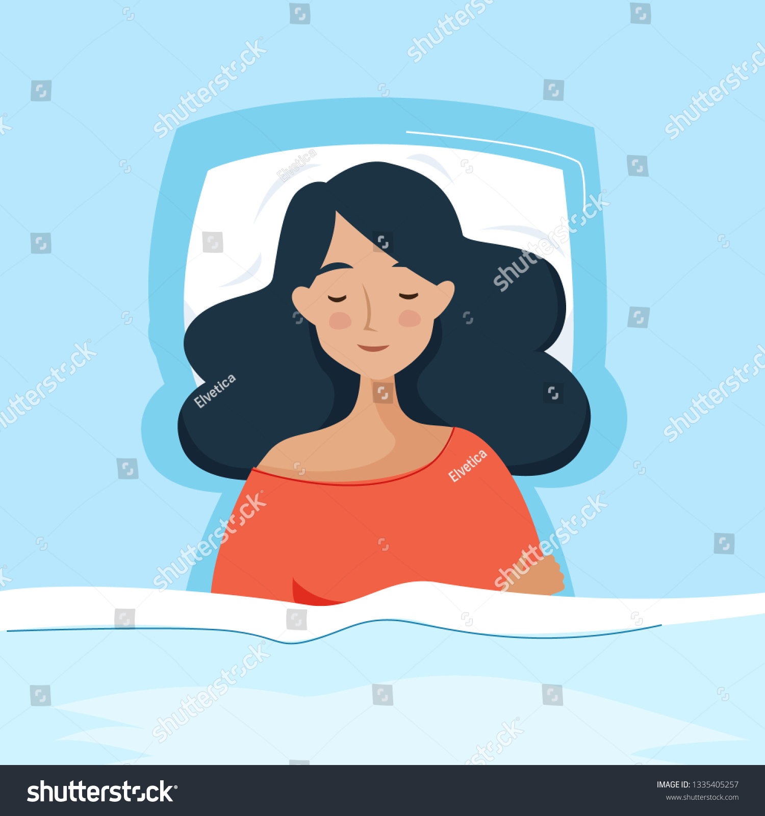 Woman Sleep In Bed Flat Cartoon Style Royalty Free Stock Vector 1335405257 6179