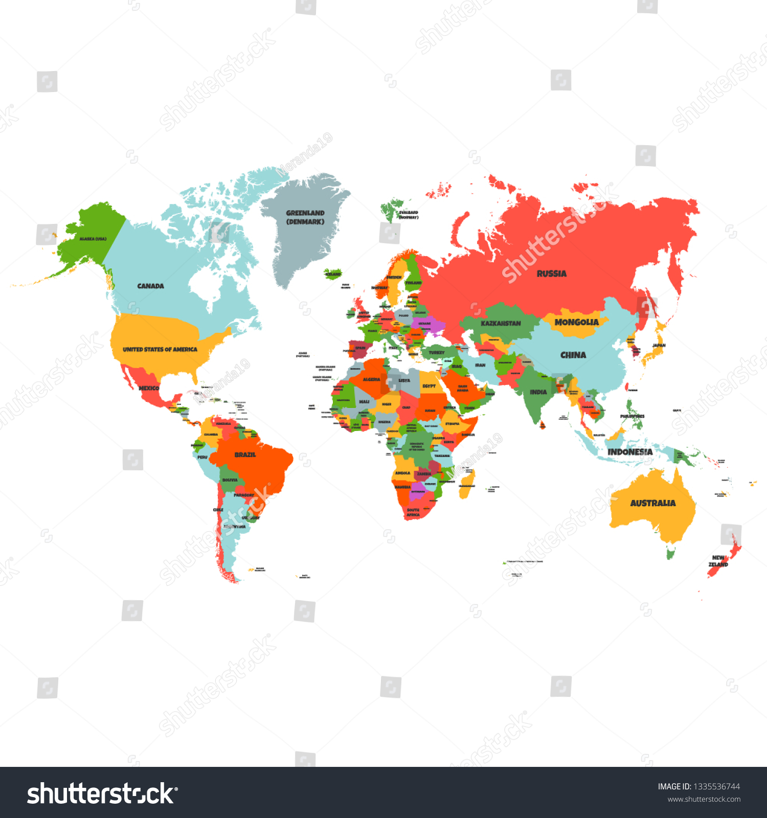 Colorful Hi detailed Vector world map complete - Royalty Free Stock ...