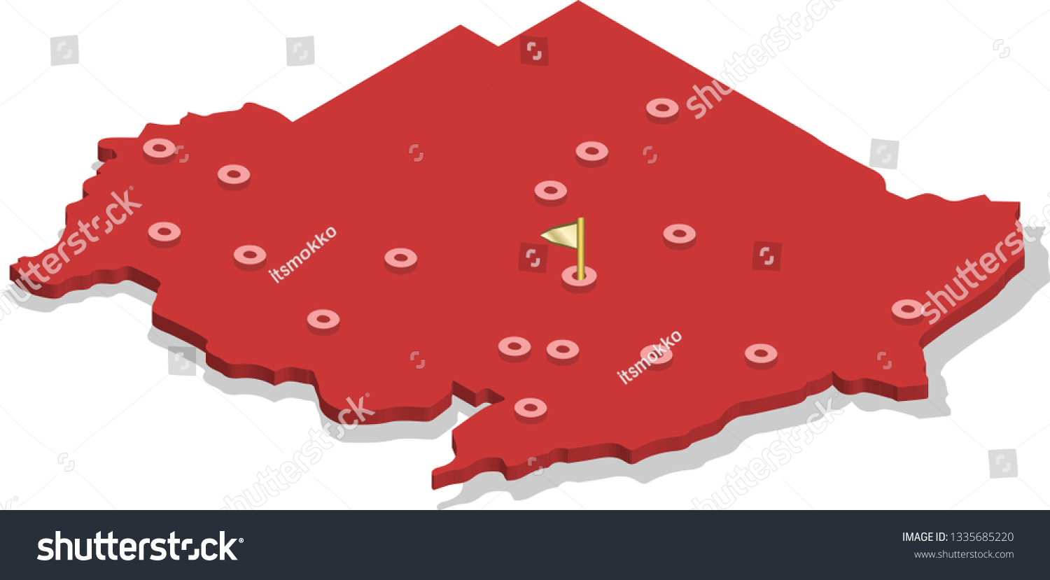 3d isometric volume view map of Sudan with red surface and cities, capital. Isolated, white background #1335685220