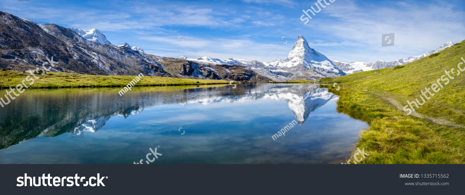Stellisee panorama with Matterhorn in the background, Zermatt, Swiss Alps, Switzerland #1335715562