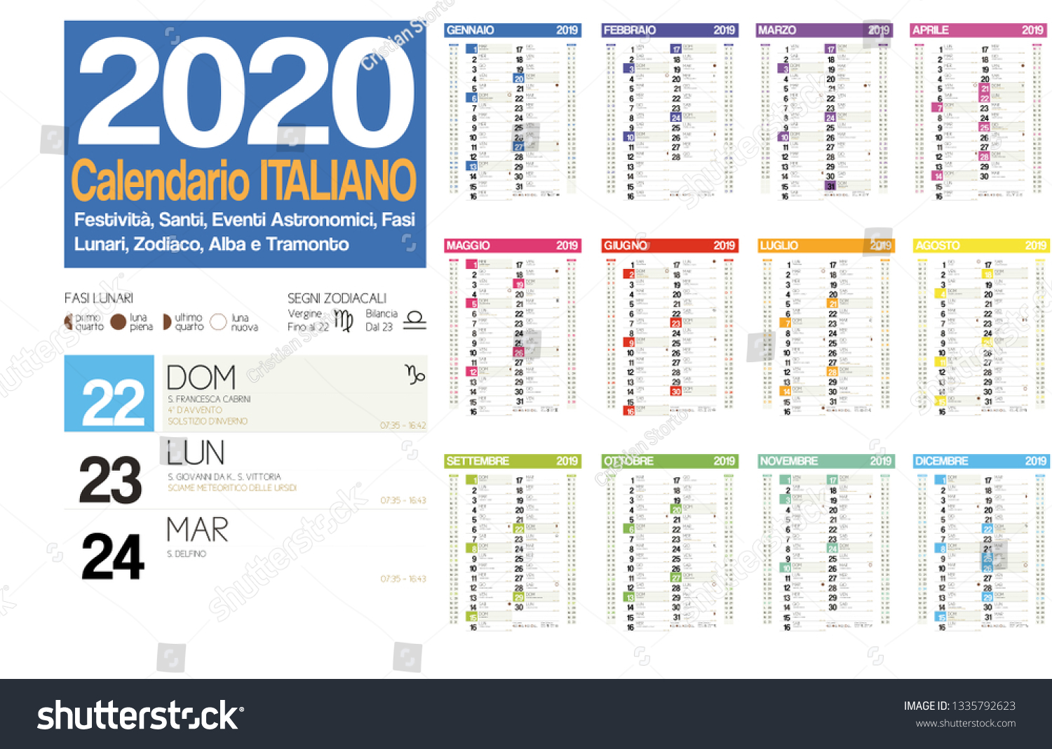 2020 italian calendar with italian holidays, - Royalty Free Stock ...