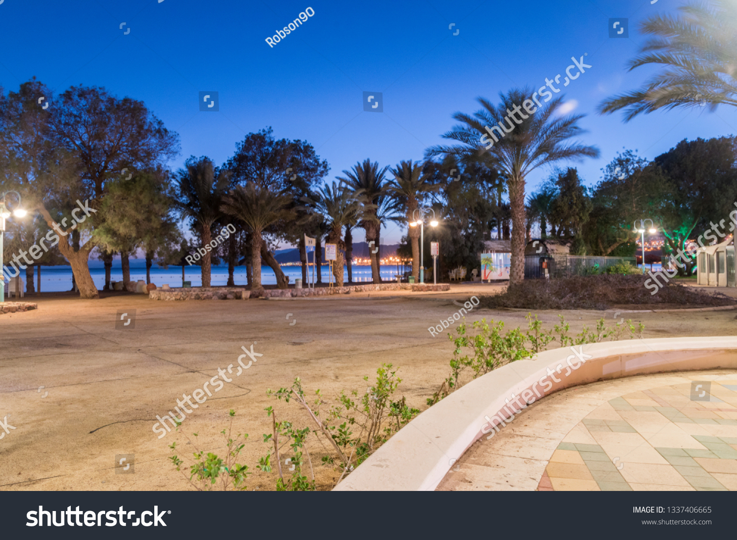 Eilat, Israel - February 9, 2019: View of central promenade in the evening. #1337406665