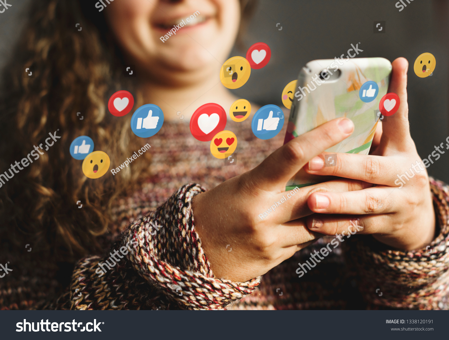Girl watching a social media live stream #1338120191