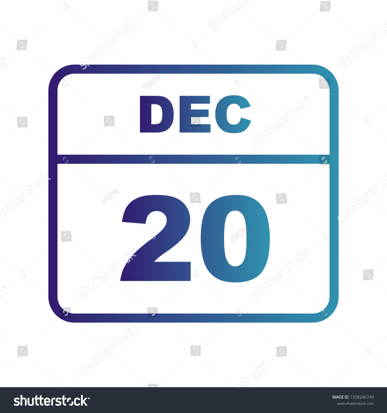 December 20th Date on a Single Day Calendar Royalty Free Stock Vector