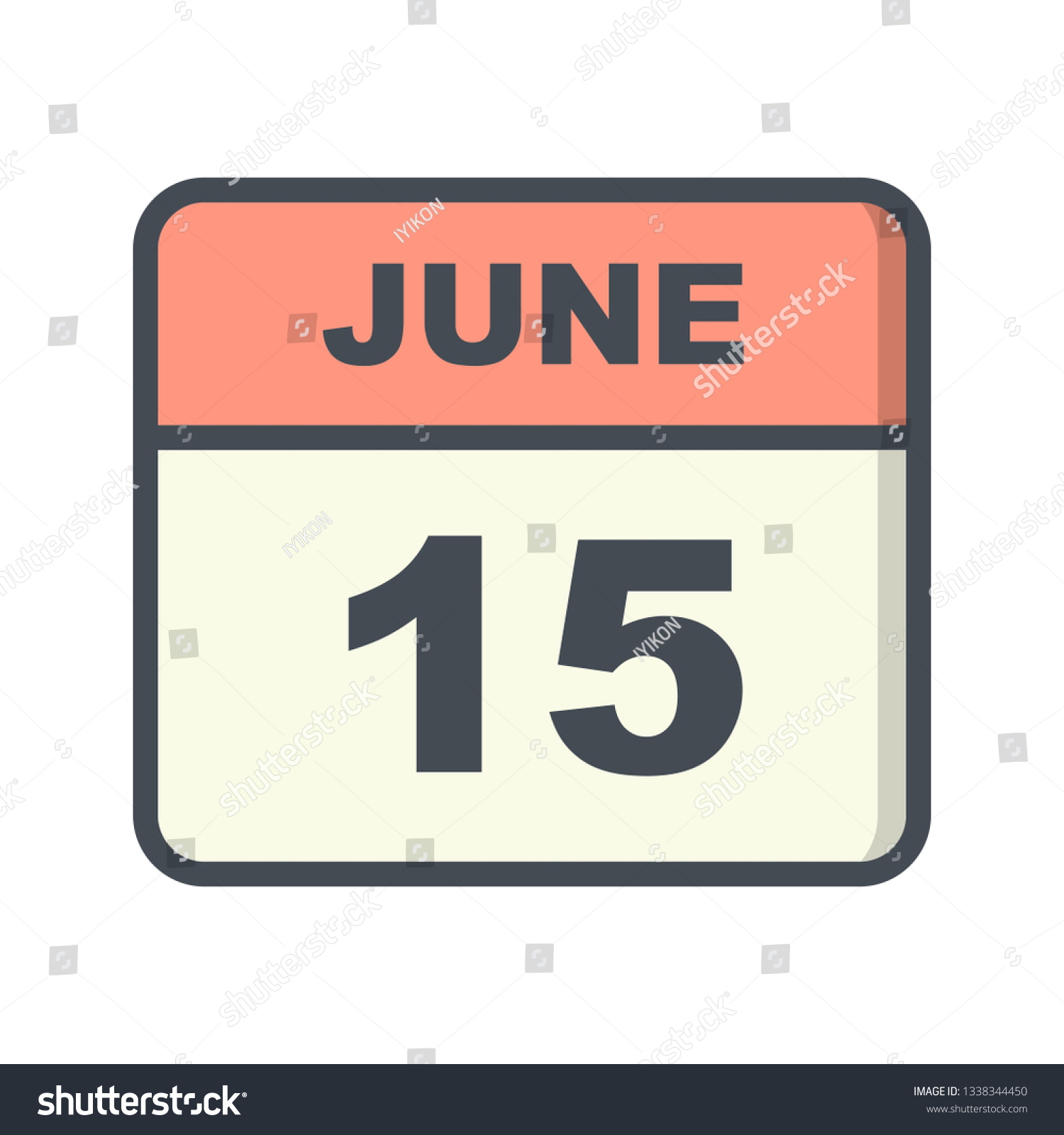 June 15th Date on a Single Day Calendar Royalty Free Stock Vector