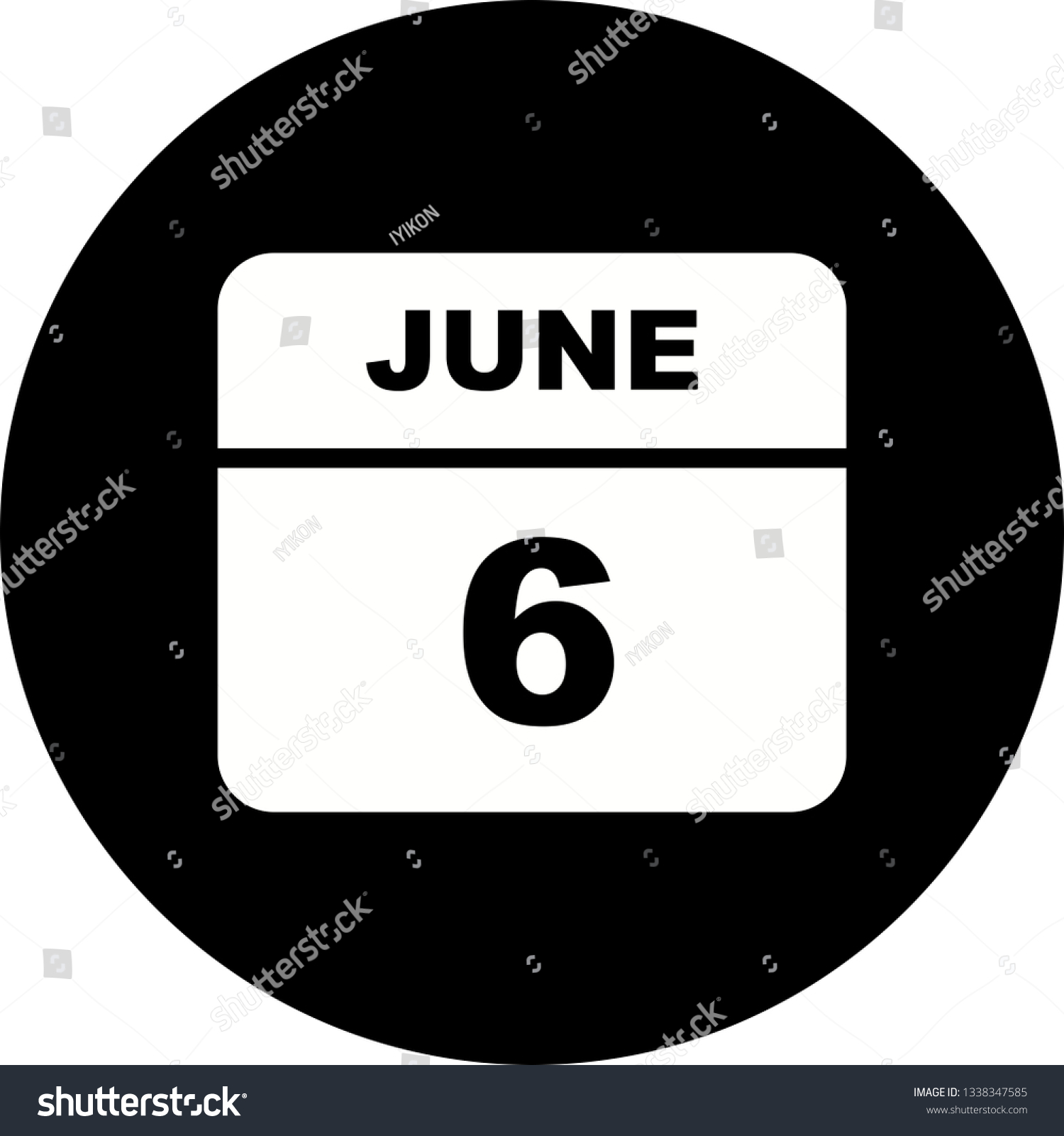 June 6th Date on a Single Day Calendar Royalty Free Stock Vector