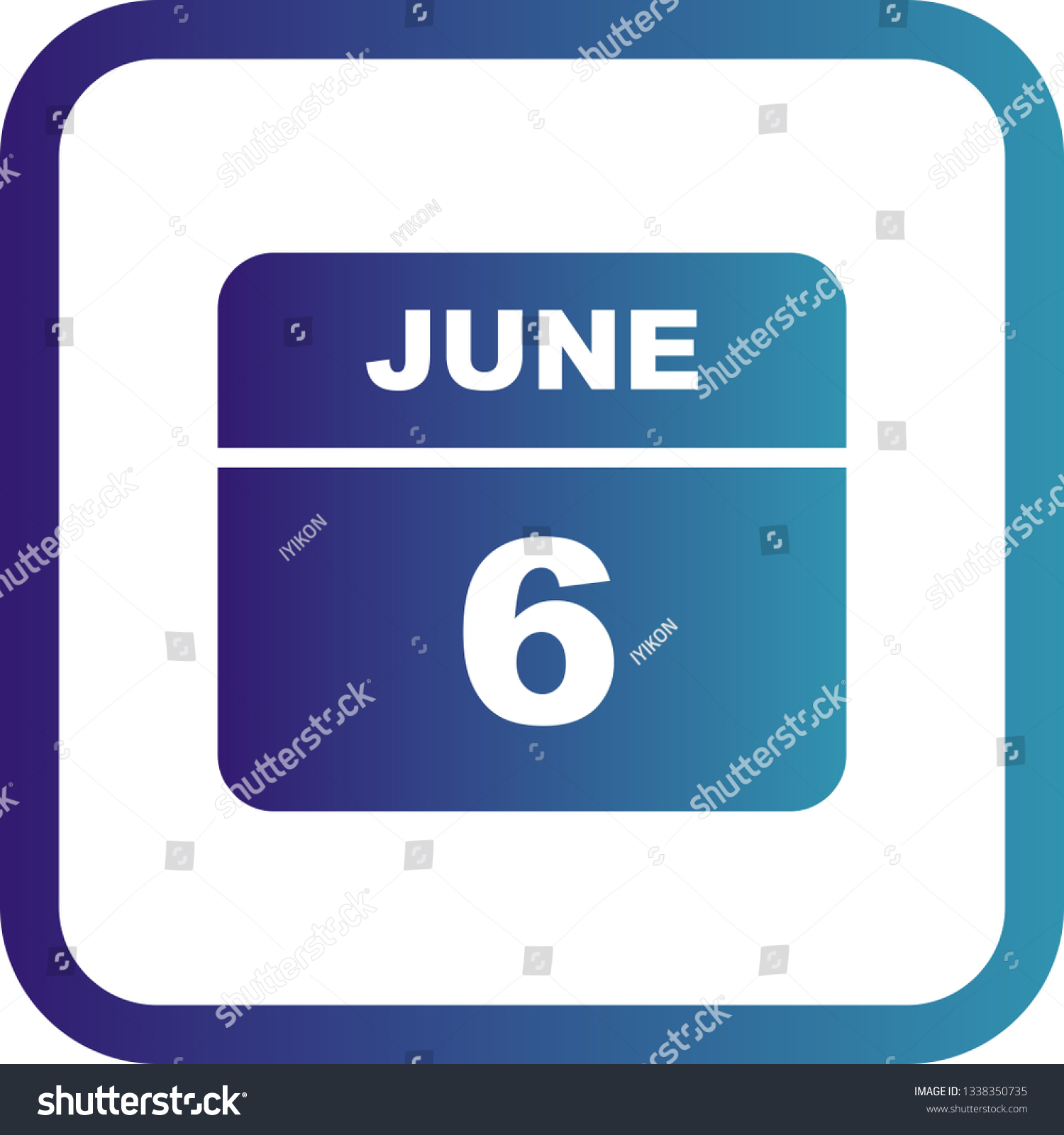June 6th Date on a Single Day Calendar Royalty Free Stock Vector