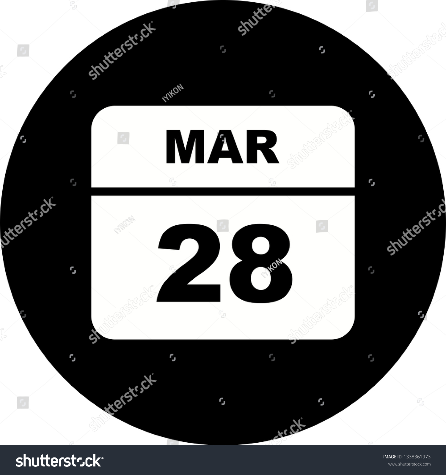 March 28th Date on a Single Day Calendar Royalty Free Stock Vector