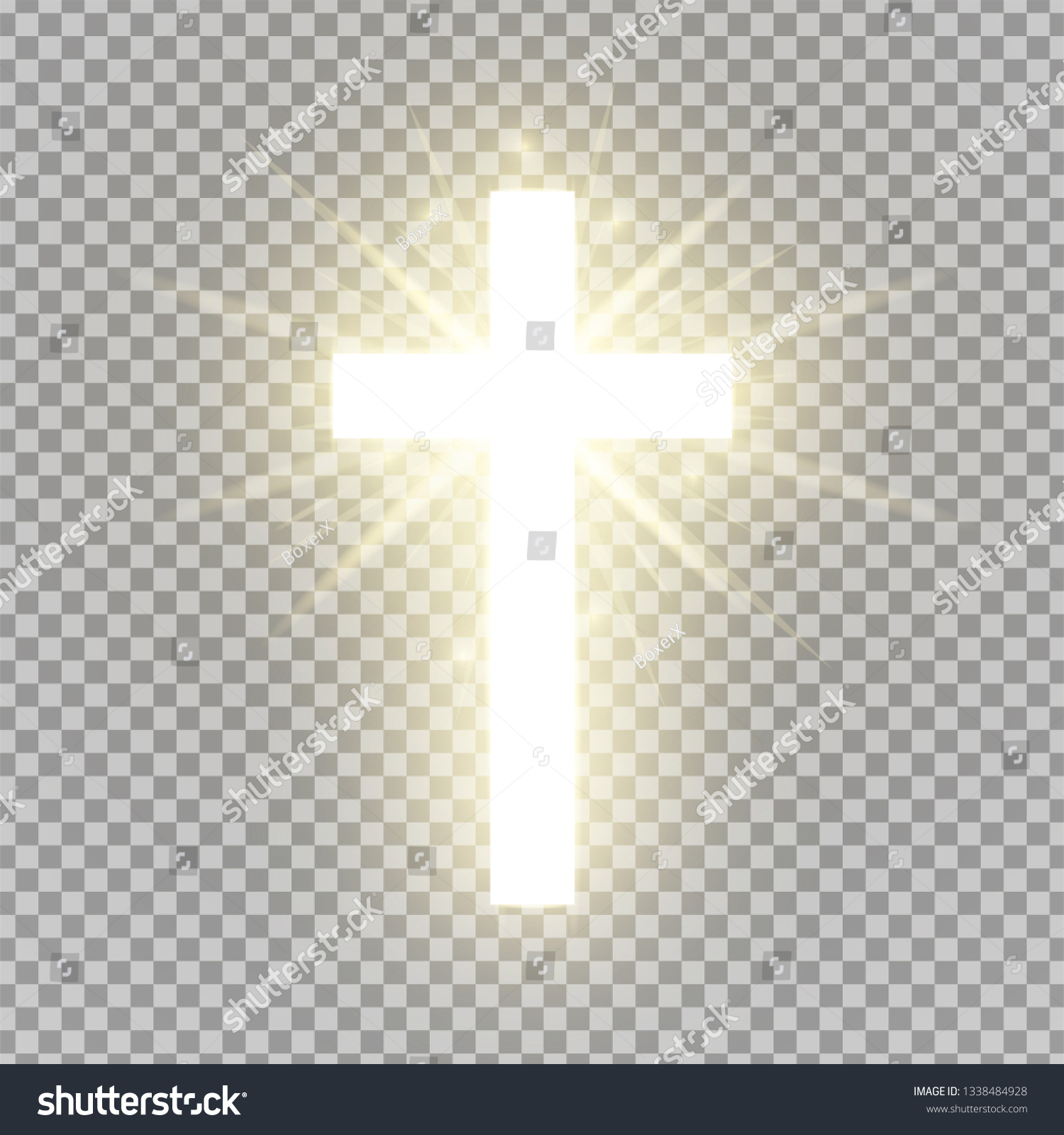 Shining cross isolated on transparent background. Riligious symbol. Glowing Saint cross. Easter and Christmas sign. Heaven concept. Vector illustration #1338484928