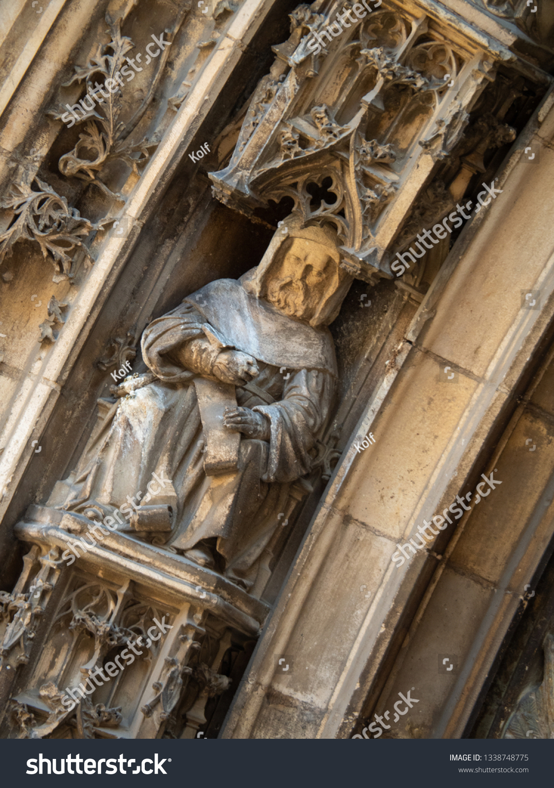 Close up of statue decorated at entrance of Aix Cathedral (Cathédrale Saint-Sauveur d'Aix-en-Provence) in Aix-en-Provence. Aix Cathedral was Built and re-built from the 12th until the 19th century. #1338748775