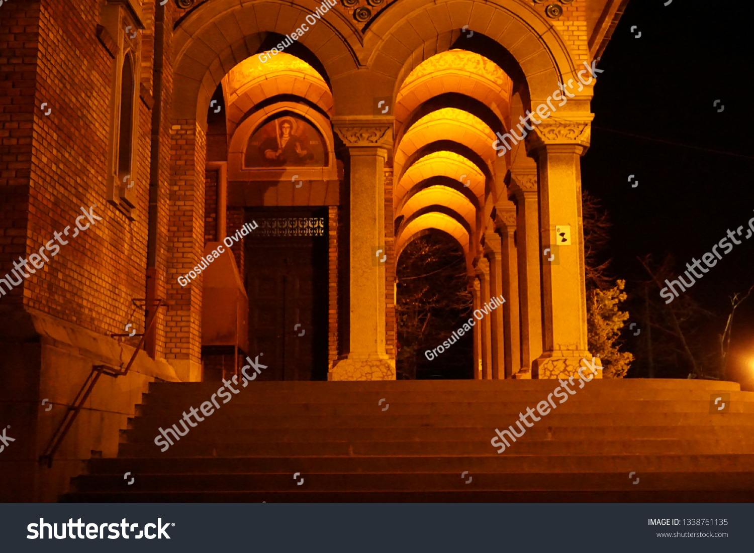 Arched Corridor at a beautiful Cathedral in Eastern Europe night. #1338761135