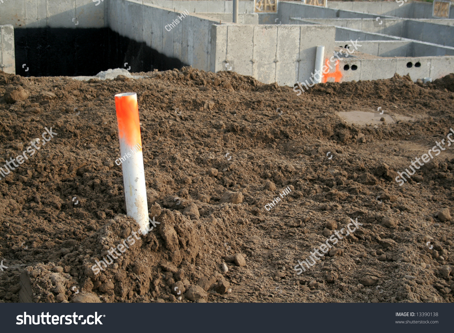 An exposed pipe at a new construction site. #13390138