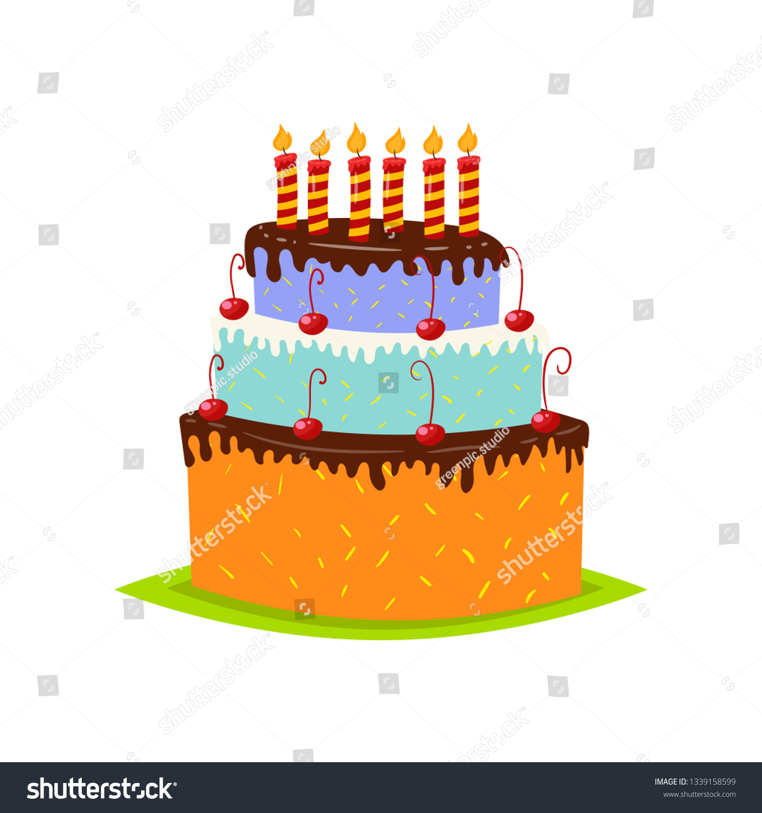 High three-tiered birthday cake with chocolate - Royalty Free Stock ...