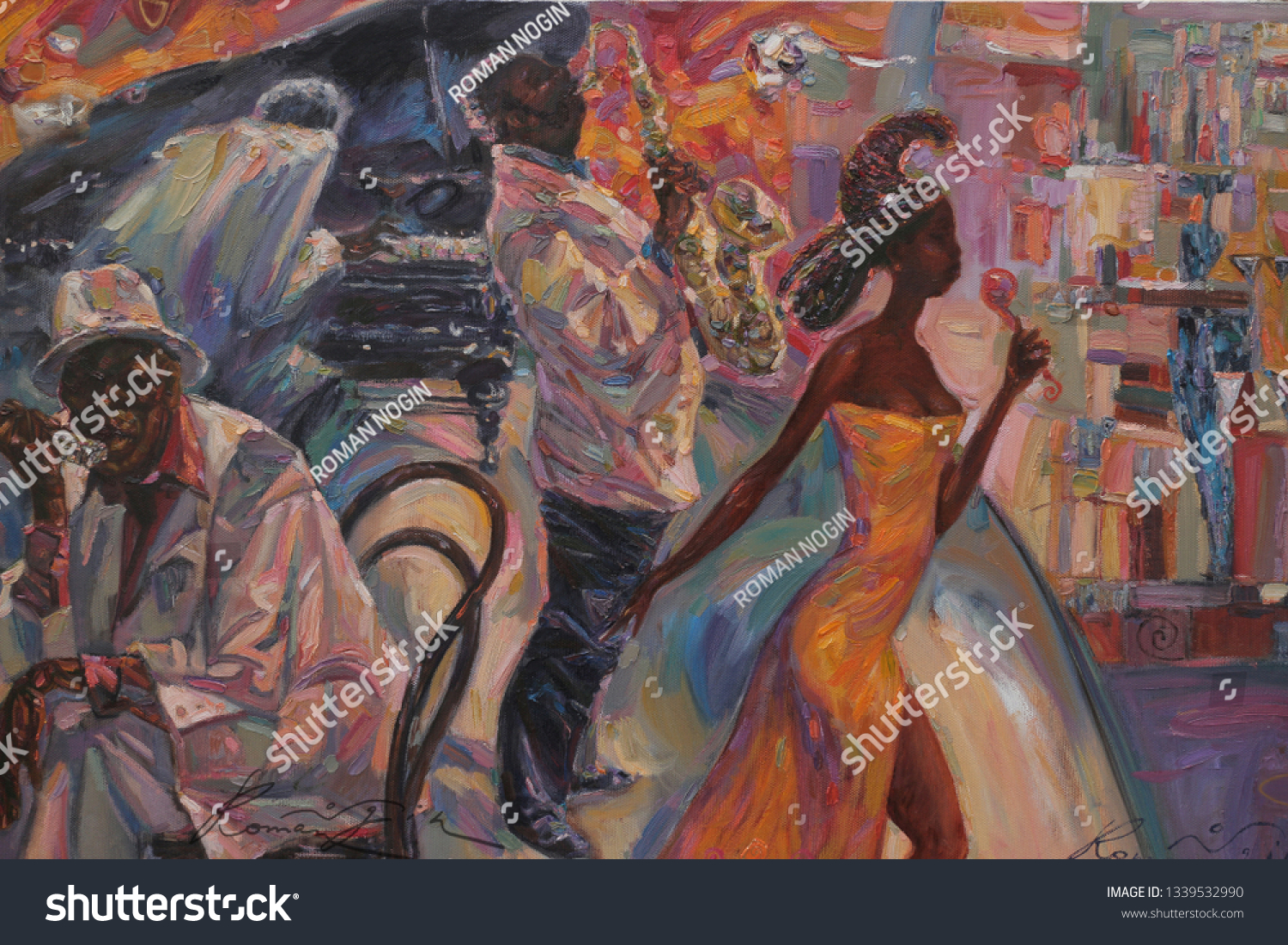 jazz band, oil painting, artist Roman Nogin, series "Sounds of Jazz."  #1339532990