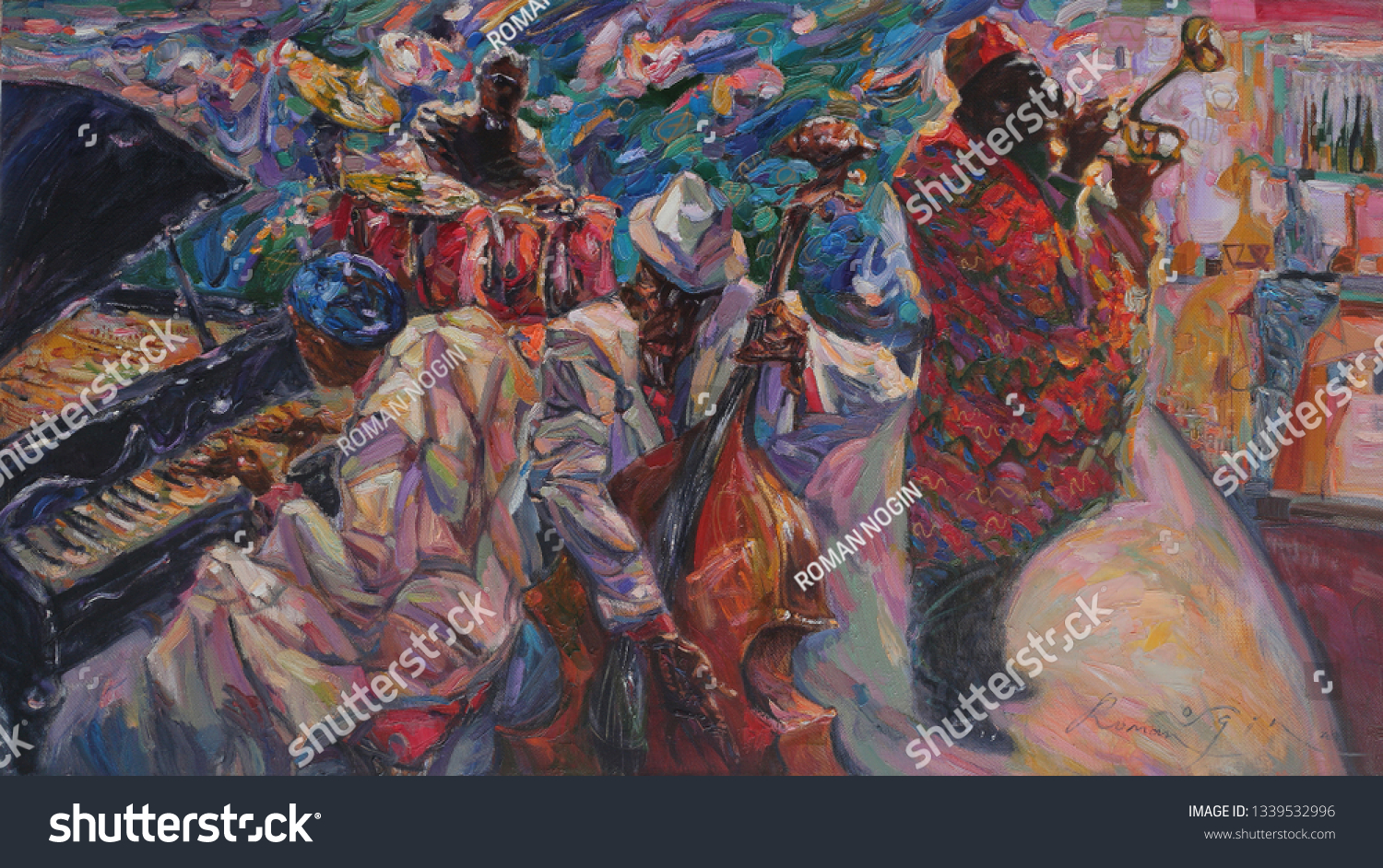 jazz band, oil painting, artist Roman Nogin, series "Sounds of Jazz."  #1339532996