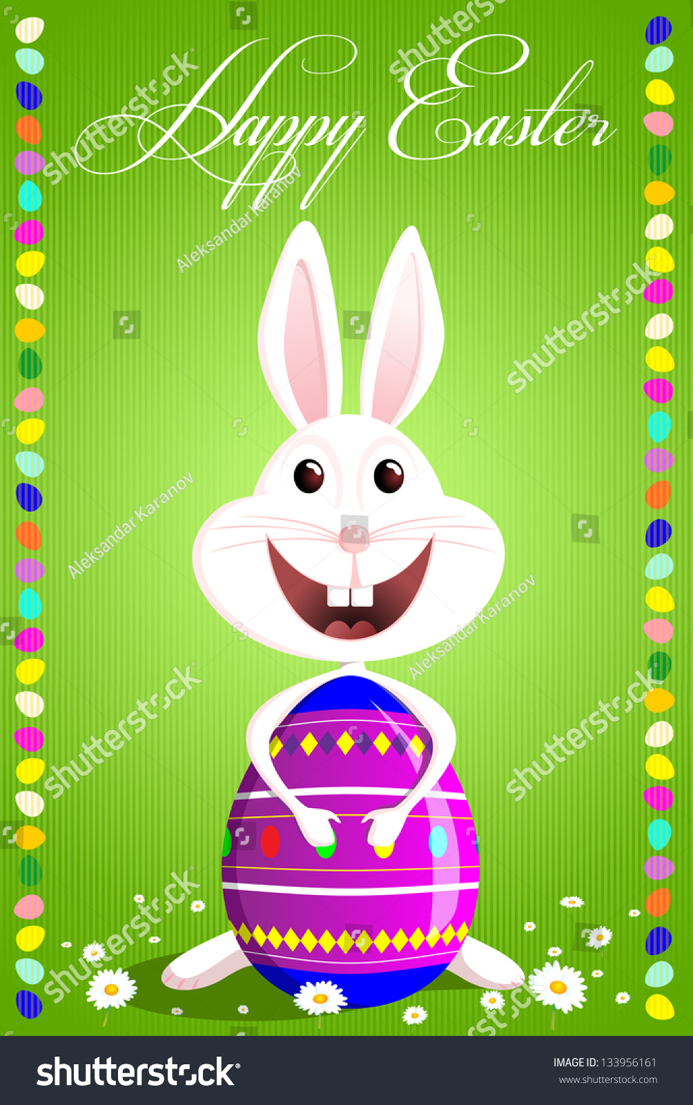 Cute bunny hugs colored easter egg. #133956161