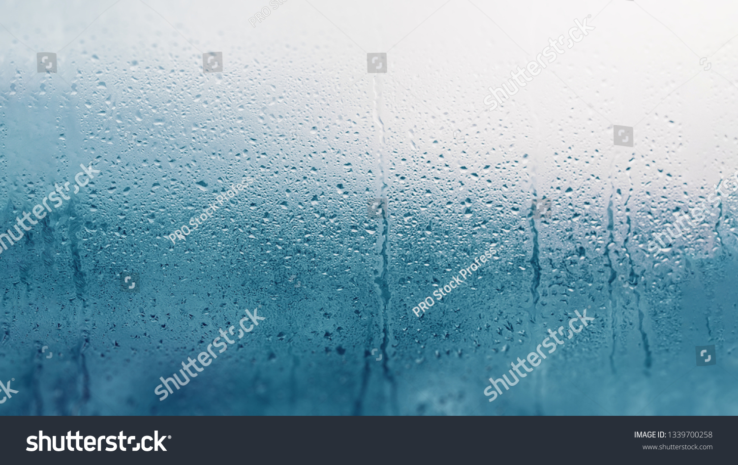 Detail of moisture condensation problems, hot water vapor condensed on the cold glass close up #1339700258