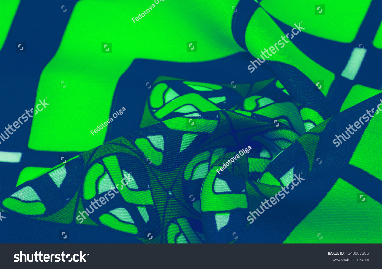 Background texture. silk bright fabric Mosaic geometric shapes Composition with colorful stained glass Grid design Illustration of green blue white olive colors #1340007386