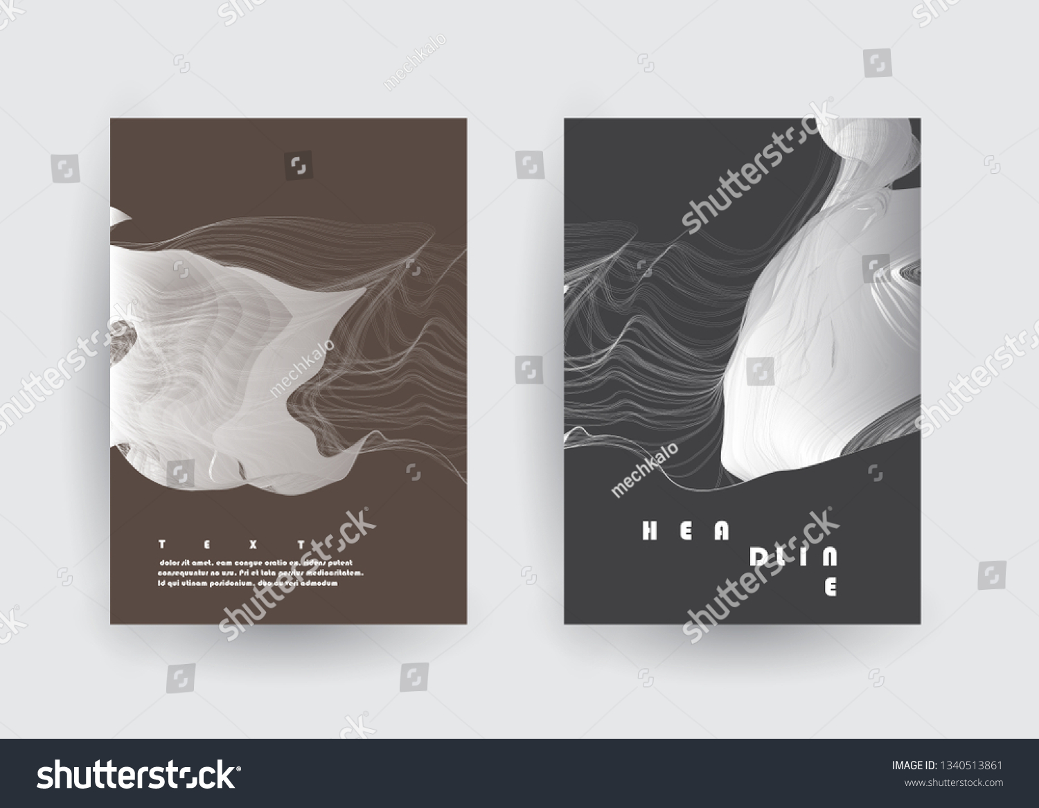Covers templates set with graphic geometric elements. Applicable for brochures, posters, covers and banners. Vector illustrations. #1340513861