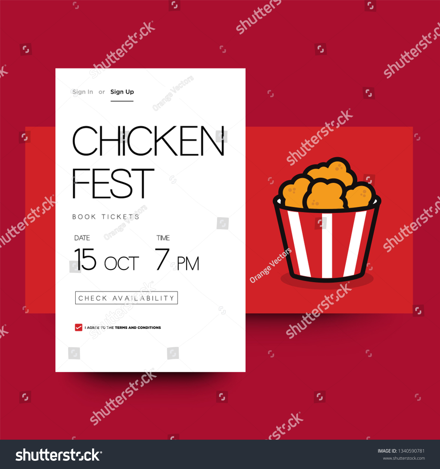 Fried Chicken Festival Ticket Booking App Royalty Free Stock Vector