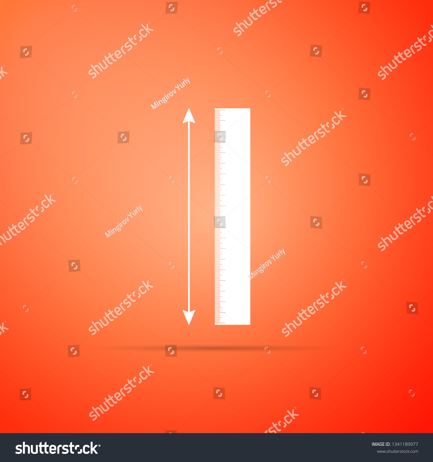 The measuring height and length icon isolated on orange background. Ruler, straightedge, scale symbol. Flat design. Vector Illustration #1341189977