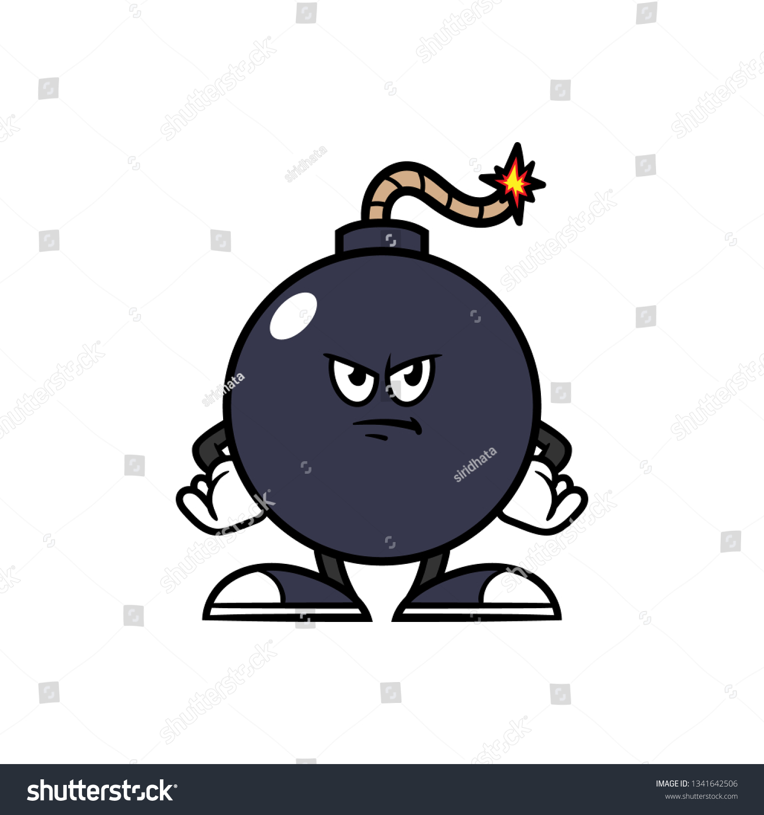 Cartoon Angry Bomb Character - Royalty Free Stock Vector 1341642506 ...