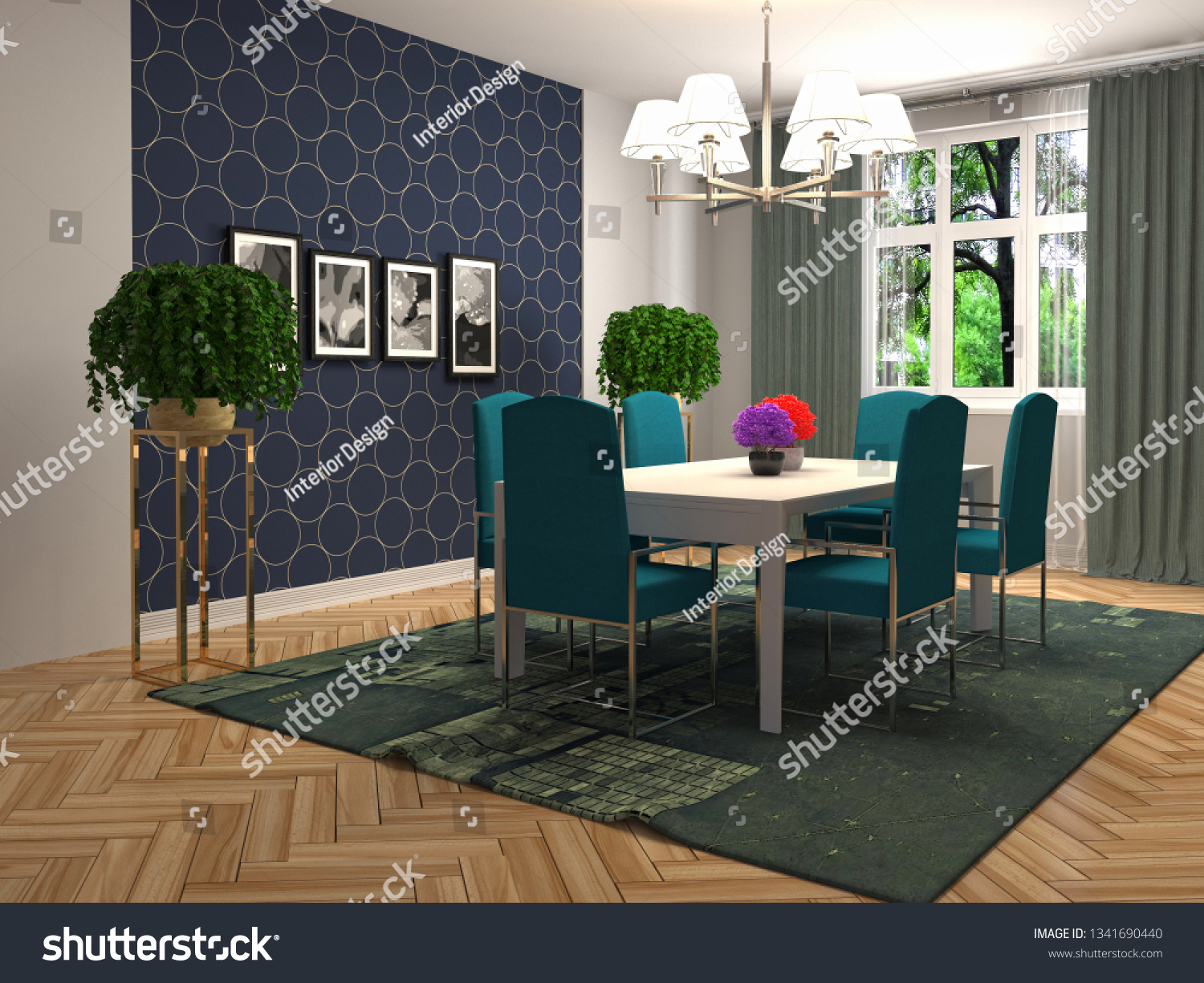 Interior dining area. 3d illustration #1341690440