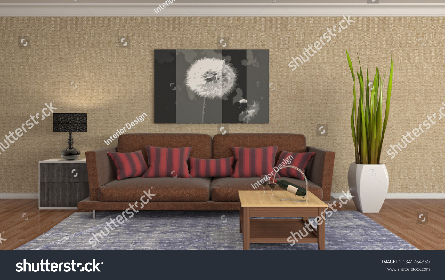 Interior of the living room. 3D illustration #1341764360