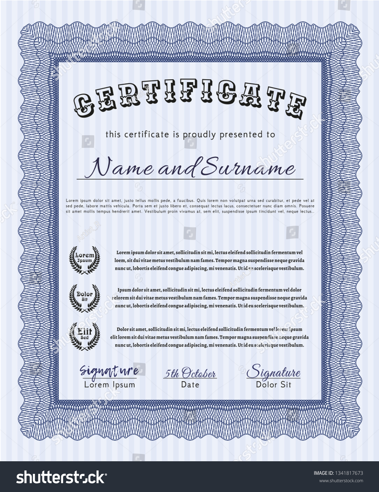 Blue Certificate. Vector illustration. With - Royalty Free Stock Vector ...