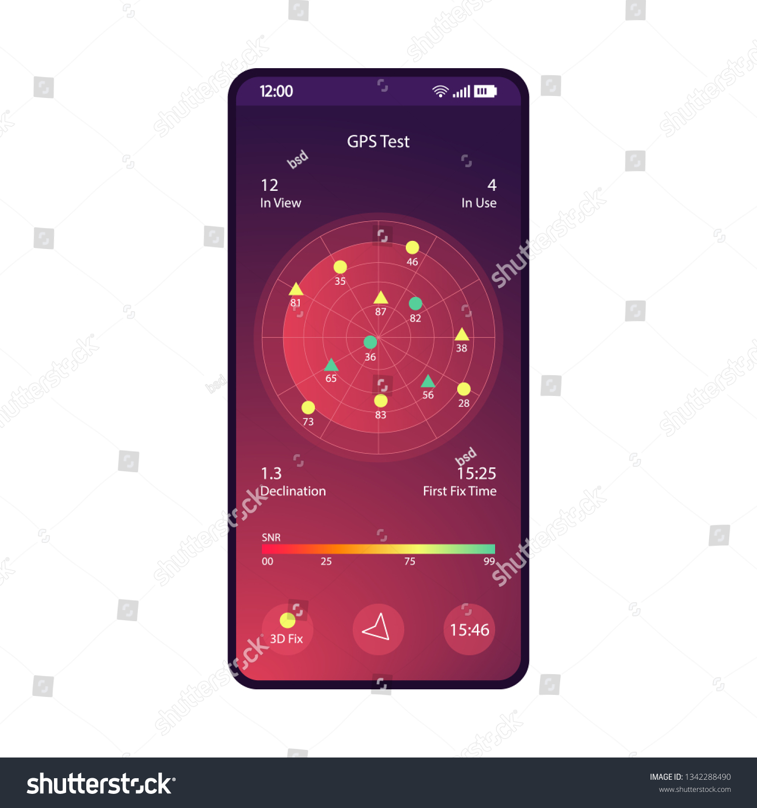 GPS test smartphone interface vector template. Royalty Free Stock